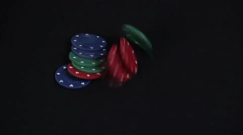 Closeup of Poker Chips on Black Table Stock Footage 54381593