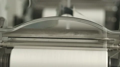Closeup of polymer thread winding machine in action Stock Footage 203832923