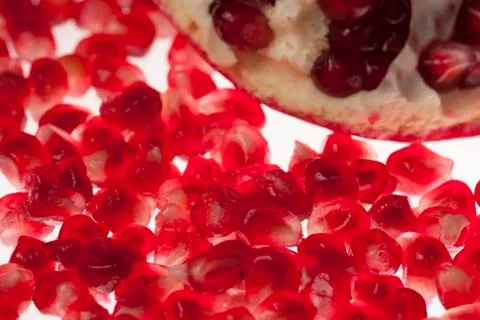 Closeup of Pomegranate Seeds and Core Stock Photos