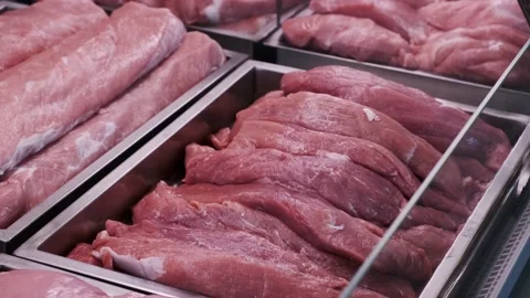 Closeup pork lion in a display case. Stock Footage 132330367