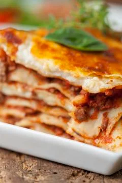 Closeup of a portion of lasagna Stock Photos