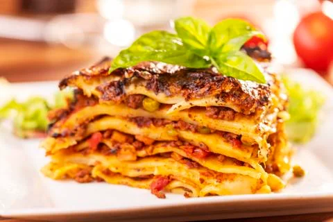 Closeup of a portion of lasagna Foto stock