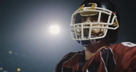 Closeup Portrait Of American Football Player Stock Footage