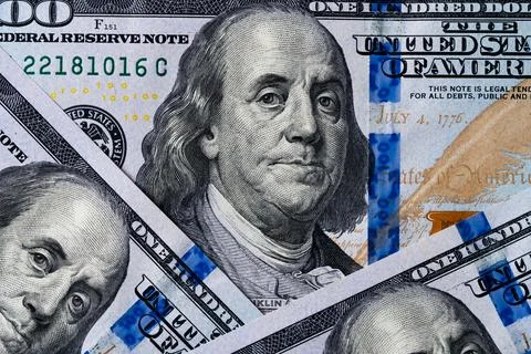 Closeup portrait Benjamin Franklin on 100 us dollar bill. Stock Photos