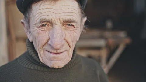 Closeup portrait of an expressive old man in his 80s Stock Footage 58138093