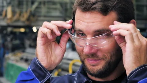 Closeup Portrait Industry Engineer Worker In Manufacture Factory. Stock-Footage 146542054