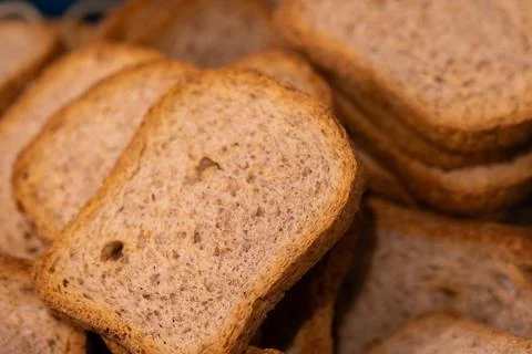 A closeup portrait of a pile of multiple crispy delicious tasty rusk, sea b.. Stock Photos