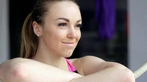 Closeup Portrait Of pole dancer (Slow Motion Stock Footage 73182631