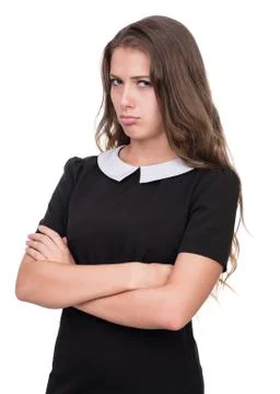 Closeup portrait of sad and depressed woman isolated on white Stock Photos