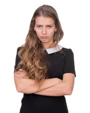 Closeup portrait of sad and depressed woman isolated on white Stock Photos