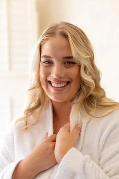 Closeup portrait of smiling plus size beautiful caucasian young woman dressed in Fotos Stock