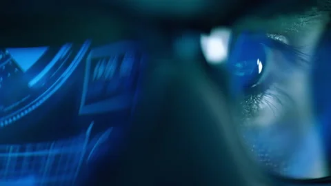 Closeup portrait of software engineer working on computer. Line of hack code run Stock Footage 168979047