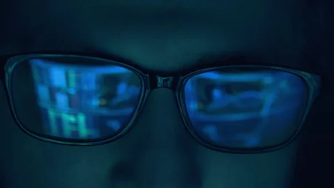 Closeup portrait of software engineer working on computer. Line of hack code run Stock Footage 248662245