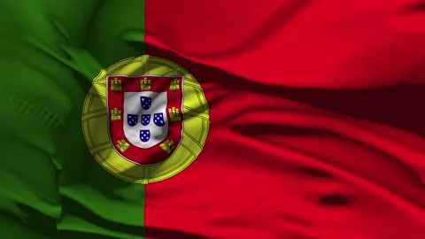 Closeup Portugal Flag Wave Loop waving in wind Realistic Portugal Flag backg Stock Footage 336650894