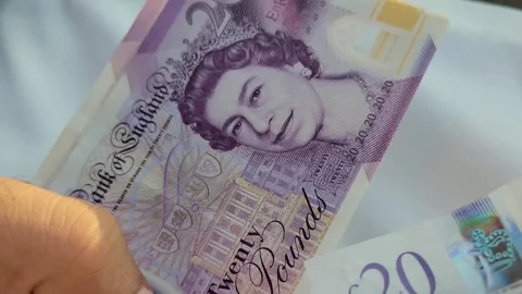 Closeup of pound notes, Man counting pounds Stock Footage 259545252
