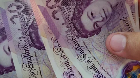 Closeup of pound notes, Man counting pounds Stock Footage 259545257
