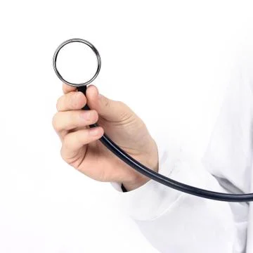 Closeup.a practitioner using a stethoscope.isolated on white Stock Photos