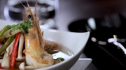 Closeup of a Prawn Dish Stock Footage 90939531