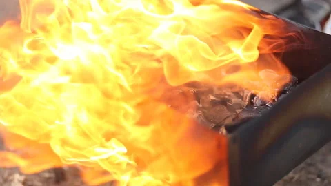 Closeup preparation of coal ignition on the grill in nature. Stock Footage 106355076