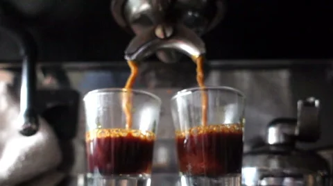 Closeup prepare double hot of espresso coffee, slow motion Stock Footage 64950780