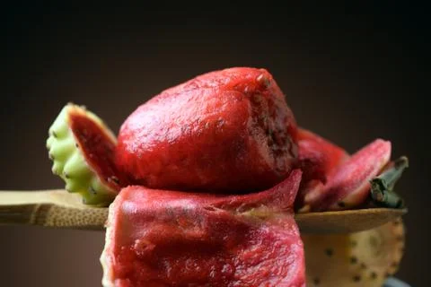 Closeup of a prickly pear on the spoon Stock Photos
