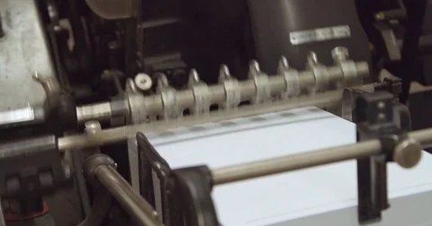 Closeup of print machine tooks paper Video stock 76091803