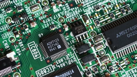 Closeup of Printed Circuit Board with Electronic Components Stock Footage 233073438