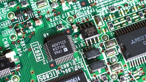 Closeup of Printed Circuit Board with Electronic Components Stock Footage 260803489