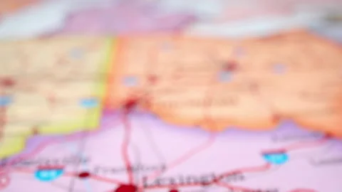 Closeup Of Printed Map Highlighting Cincinnati, Ohio, With Nearby Cities Of Stock Footage 308620646