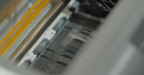 Closeup Printer printing document paper with inkjet printer. Equipment device Stock Footage 124970644