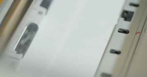 Closeup Printer printing document paper with inkjet printer. Equipment device Stock Footage 124972026