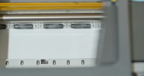Closeup Printer printing document paper with inkjet printer. Equipment device Stock Footage 125012803