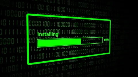 Closeup Process of Installing Program on Abstract Binary Code Background. Stock Footage 118847189