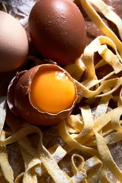 Closeup of process of making cooking homemade pasta. Raw homemade pasta Stock Photos