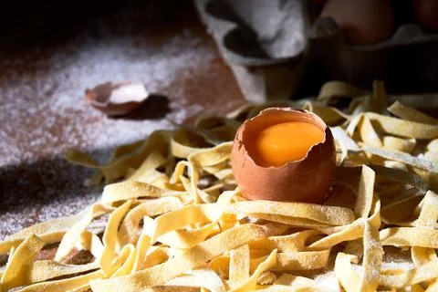 Closeup of process of making cooking homemade pasta. Raw homemade pasta Stock Photos