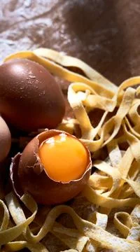 Closeup of process of making cooking homemade pasta. Raw homemade pasta Stock Photos