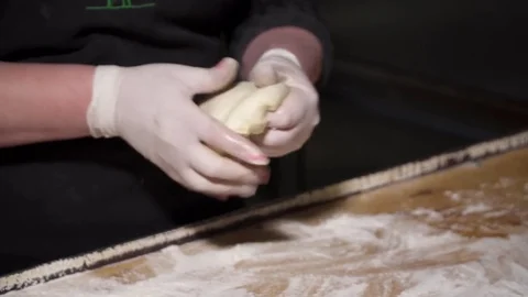 Closeup of process of making khachapuri on the kitchen table Stock Footage 73622242
