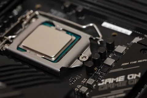 Closeup of Processor in motherboard Stock Photos