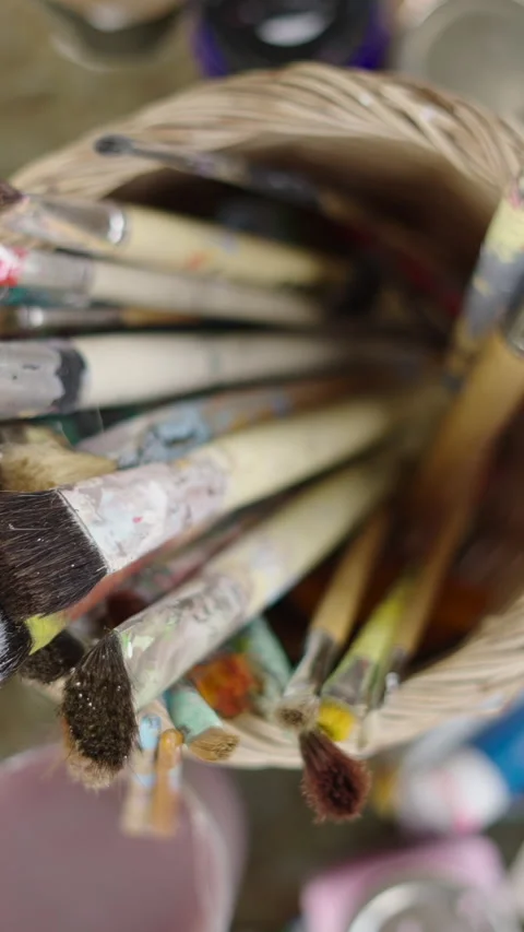 Closeup of professional brushes Stock Footage 265577963