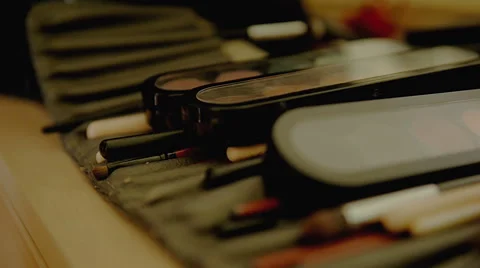 Closeup of professional makeup brushes kit Stock Footage 68598968