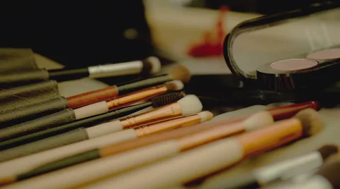 Closeup of professional makeup brushes kit Stock Footage 68741606