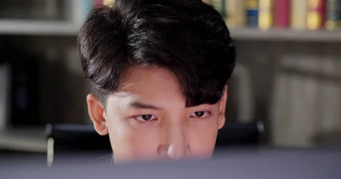 Closeup programmer face using computer to programming. Video stock 154881634