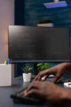 Closeup of programmer man hand typing website script on computer Stock Photos