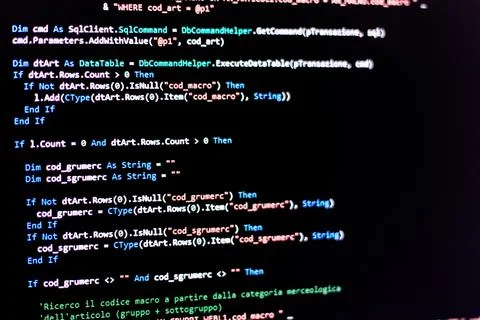 Closeup of programming code on a computer screen 스톡 사진