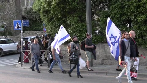Closeup of protesters at judicial reform protests in Jerusalem Video stock 237083499