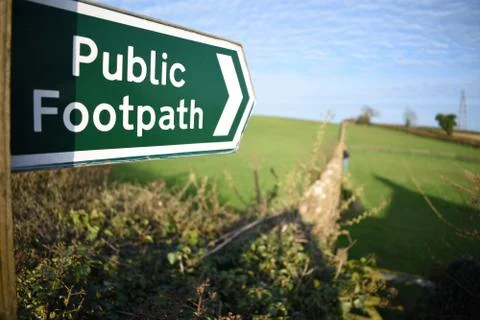Closeup of a public footpath sign in Devon, UK Stock Photos