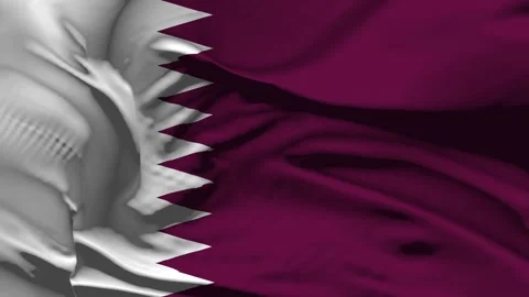 Closeup Qatar Flag Wave Loop waving in wind Realistic Qatar Flag background Stock Footage 336650895