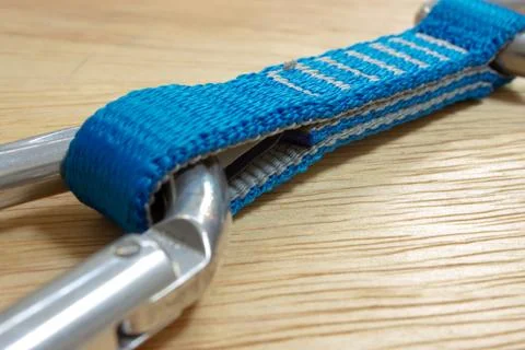 Closeup on a quickdraw sling, linking the two carabiners Foto stock