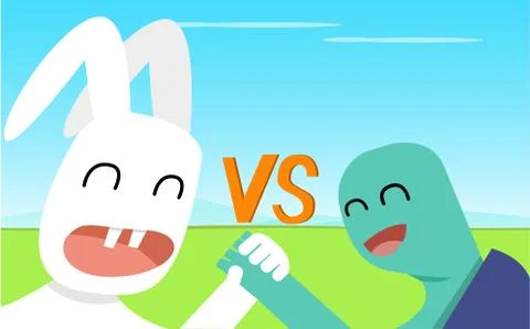 Closeup Rabbit and Turtle shake hands, vector art Stock Illustration