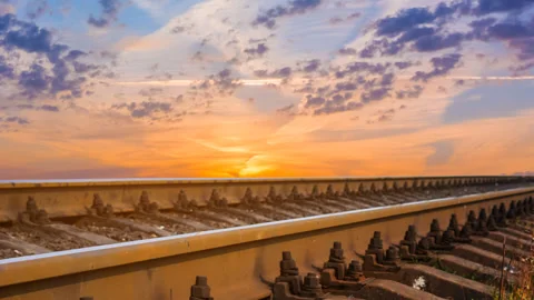 Closeup railway on dramatic sunset background Stock-Footage 342712039